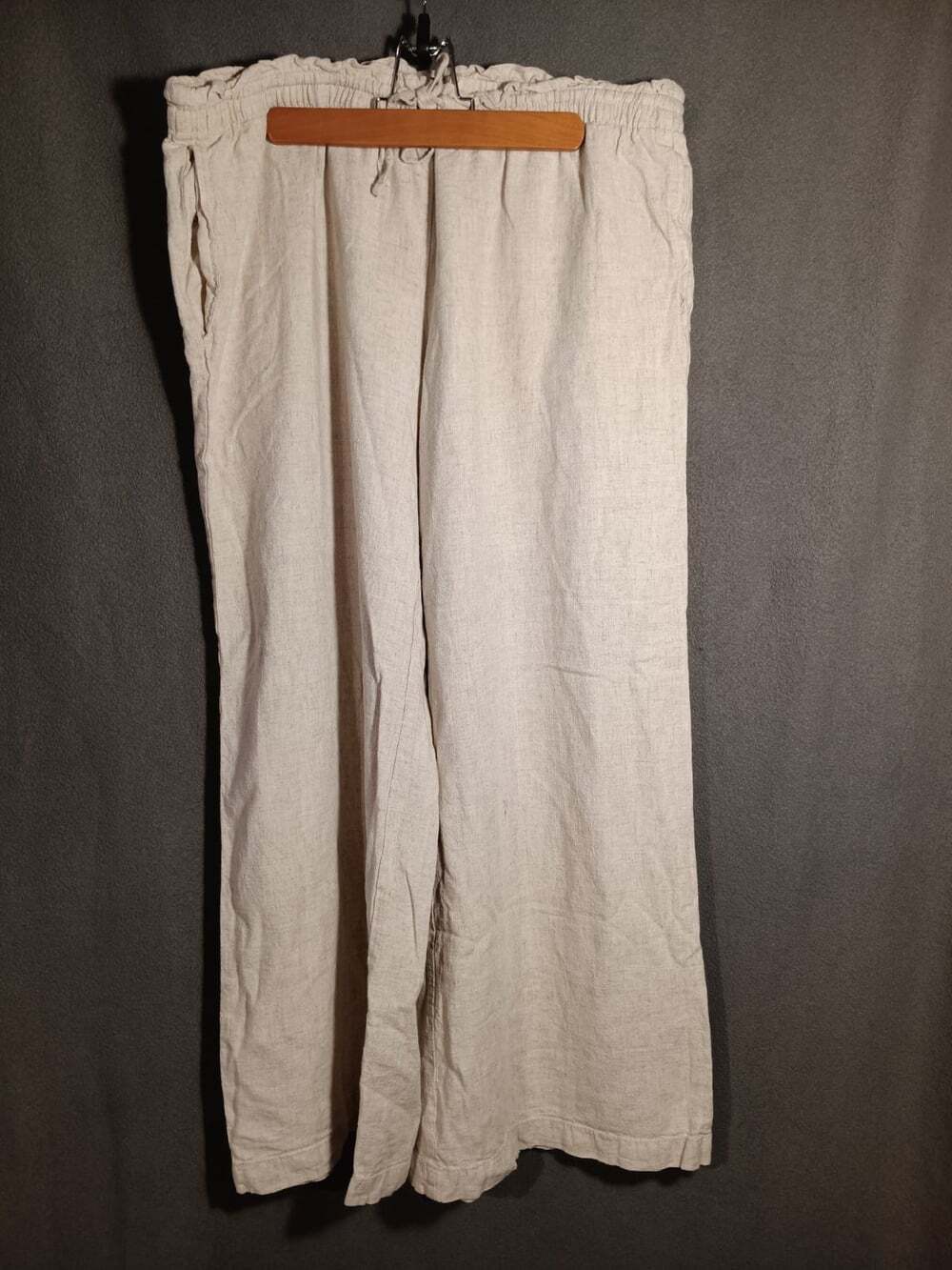 H&M Divided Wide Leg Pants Women’s Large Khaki Linen Blend Lagenlook